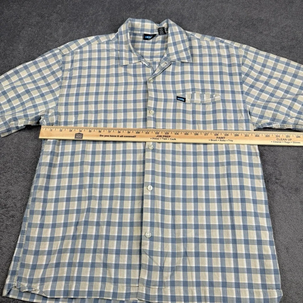 Kavu 100% Cotton Short Sleeve Yellow Plaid Button Down Shirt Sz Large